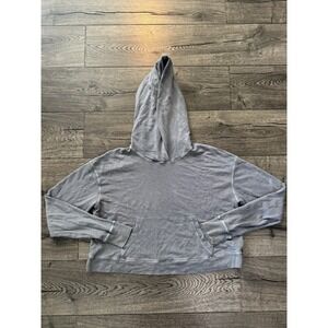 James Perse Hoodie Womens Size 1 Gray Blue Relaxed Cropped Sweatshirt Pullover
